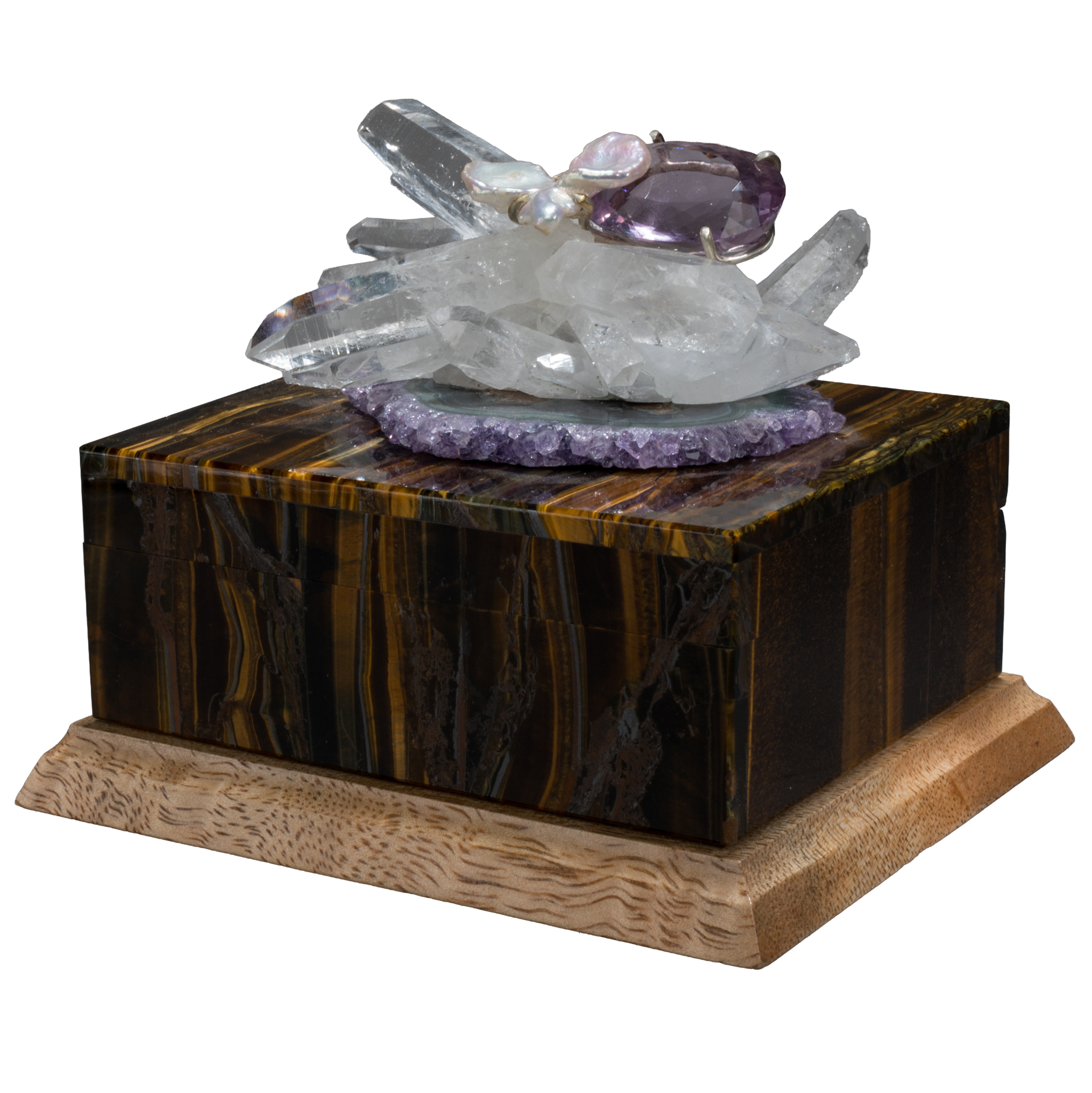 Bling Box 2: Quartz and Amethyst on Tiger Eye