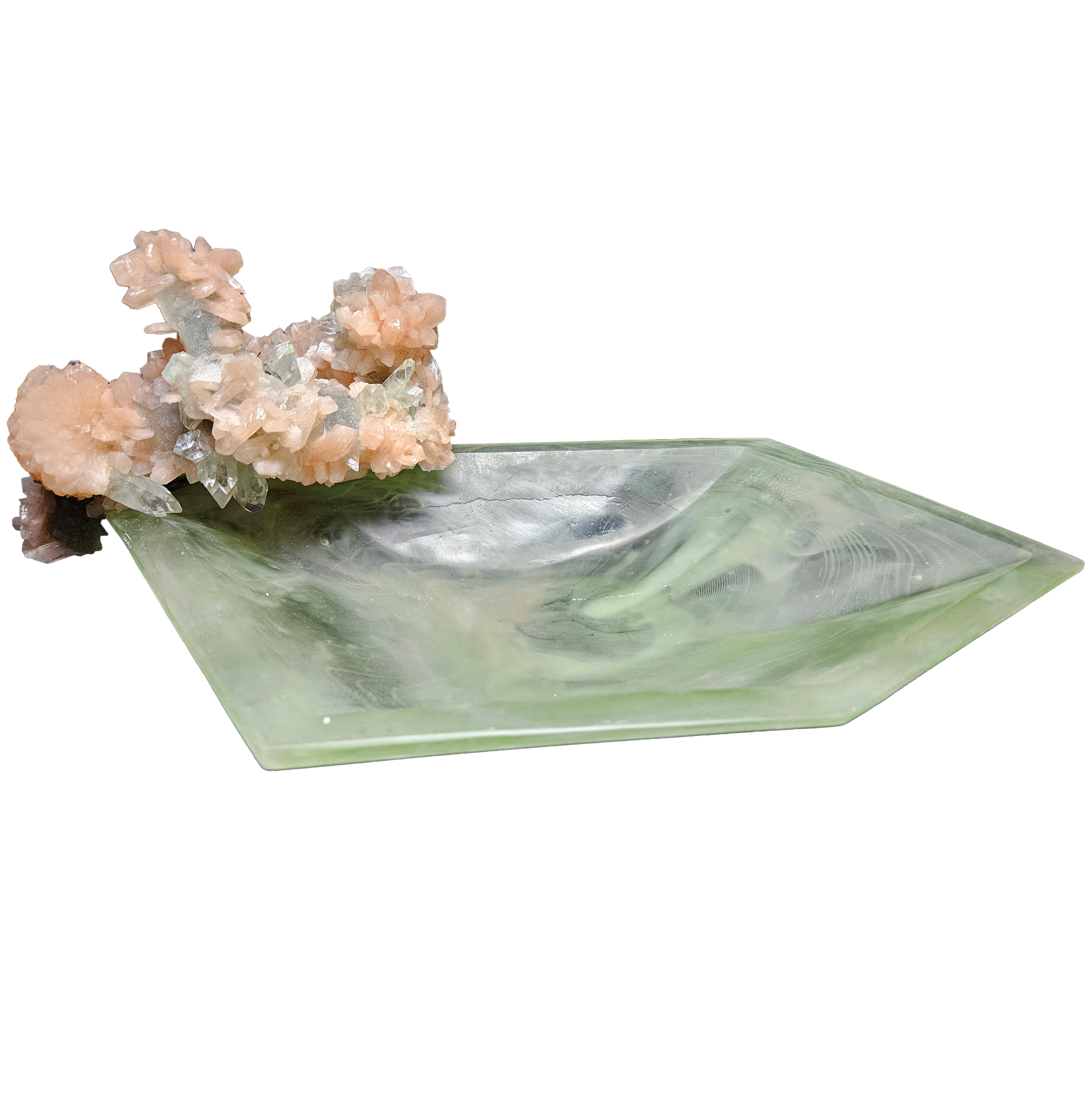 Stilbite sur bol en verre de glacier