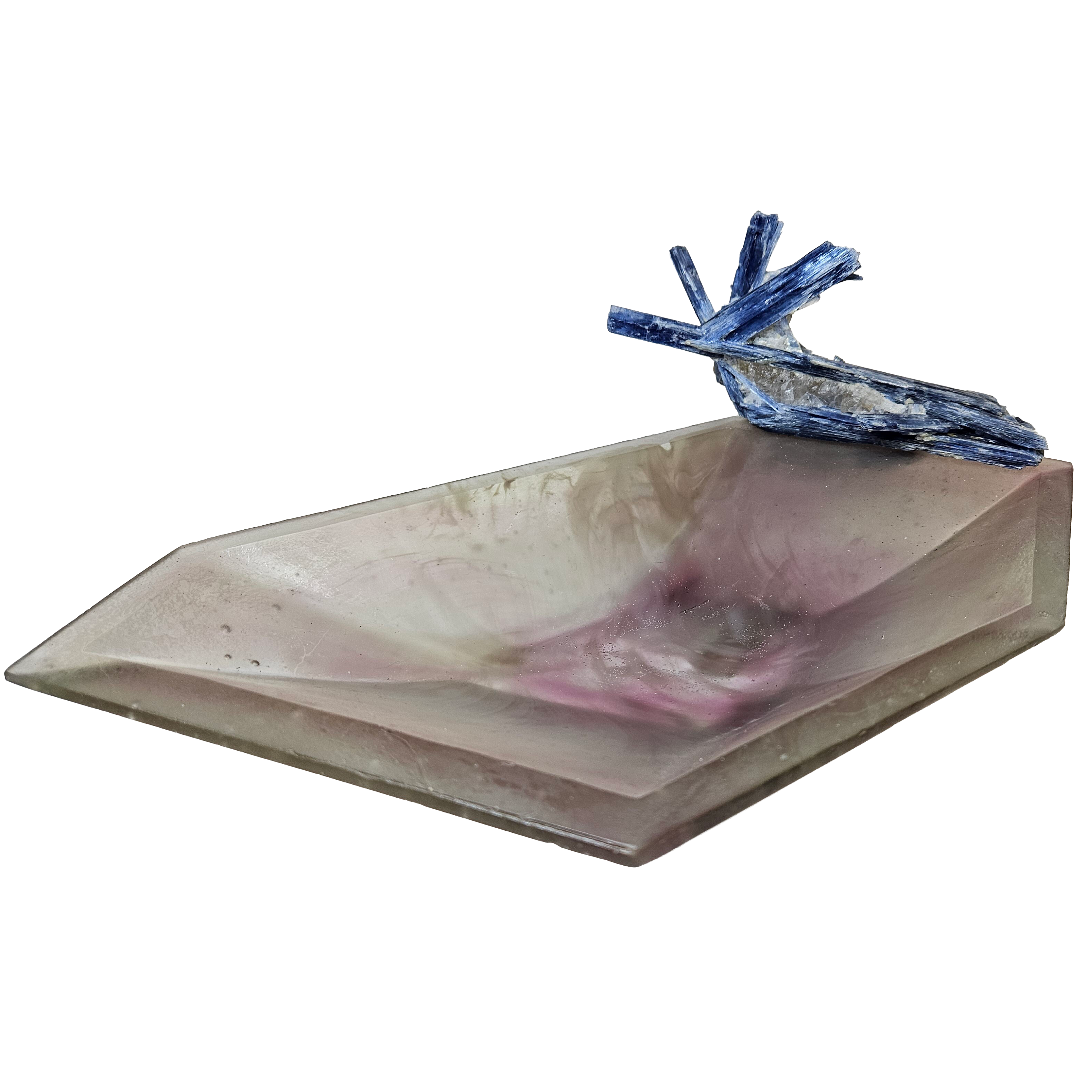 Kyanite sur bol en verre glaciaire