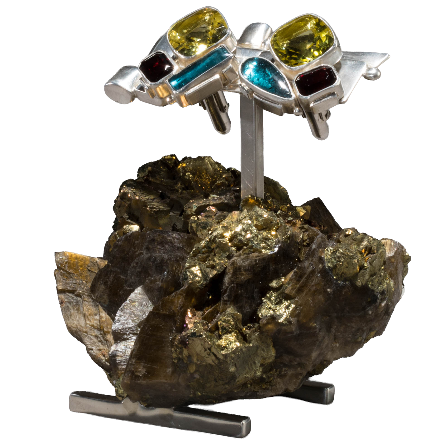 Boutons de manchette en quartz citron sur galène