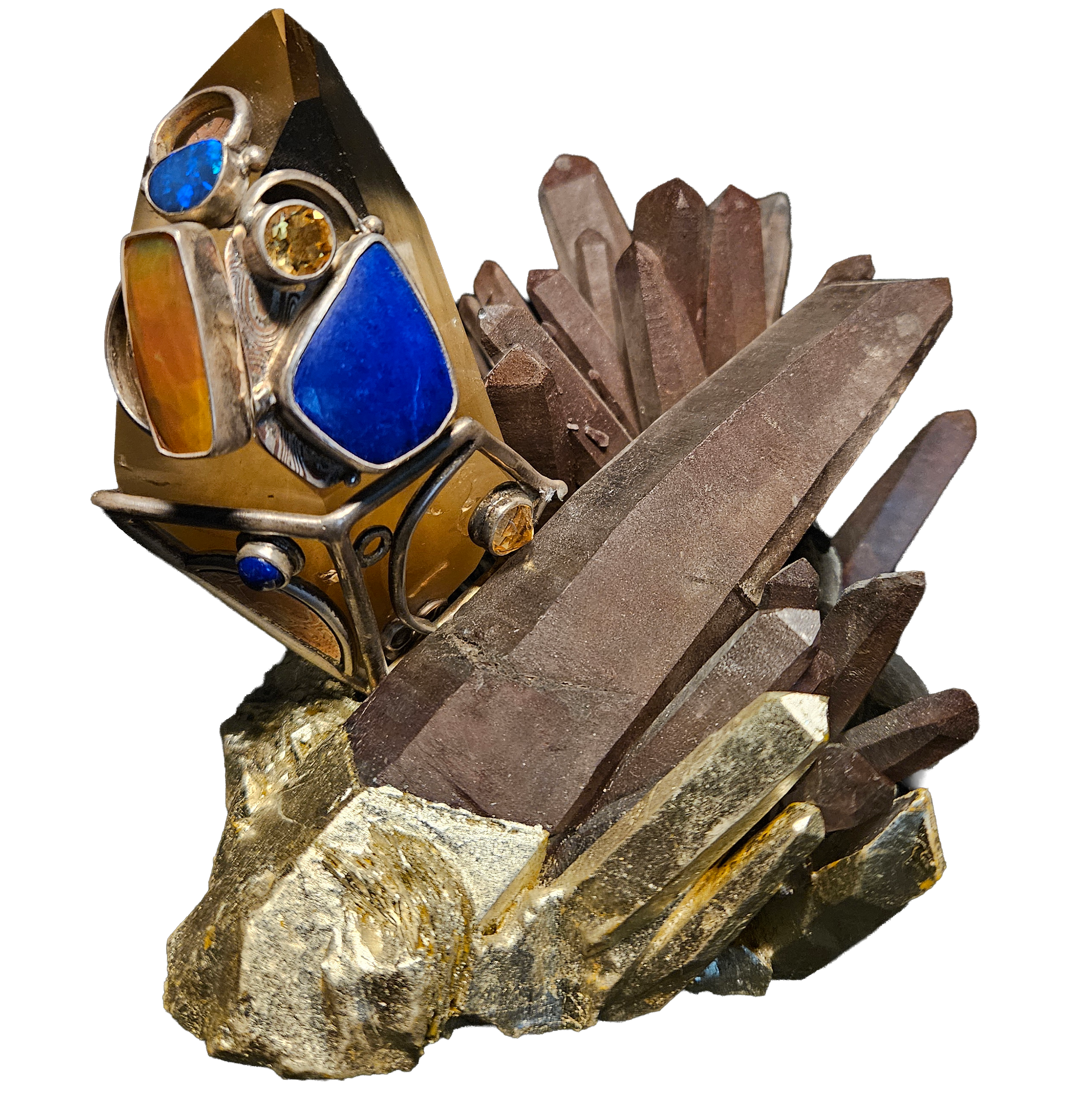 Lapis Lazuli and Quartz Talisman on Gold Leafed Quartz Base