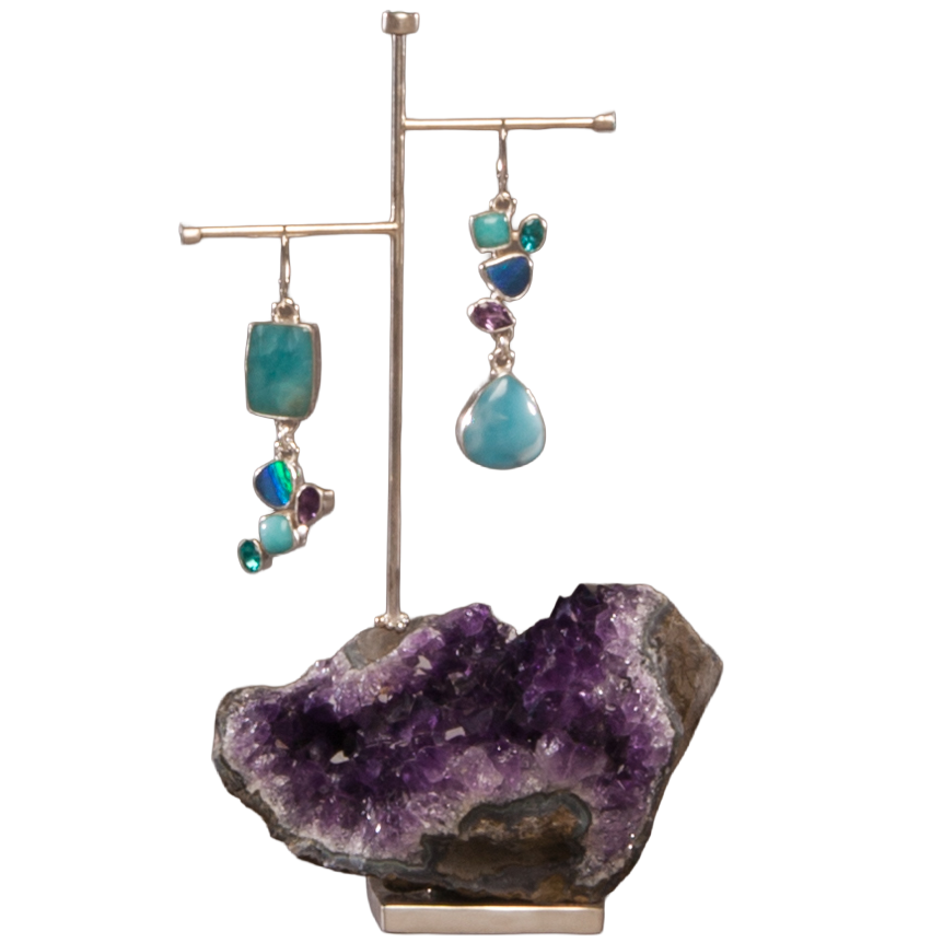Boucles d'oreilles en larimar sur améthyste