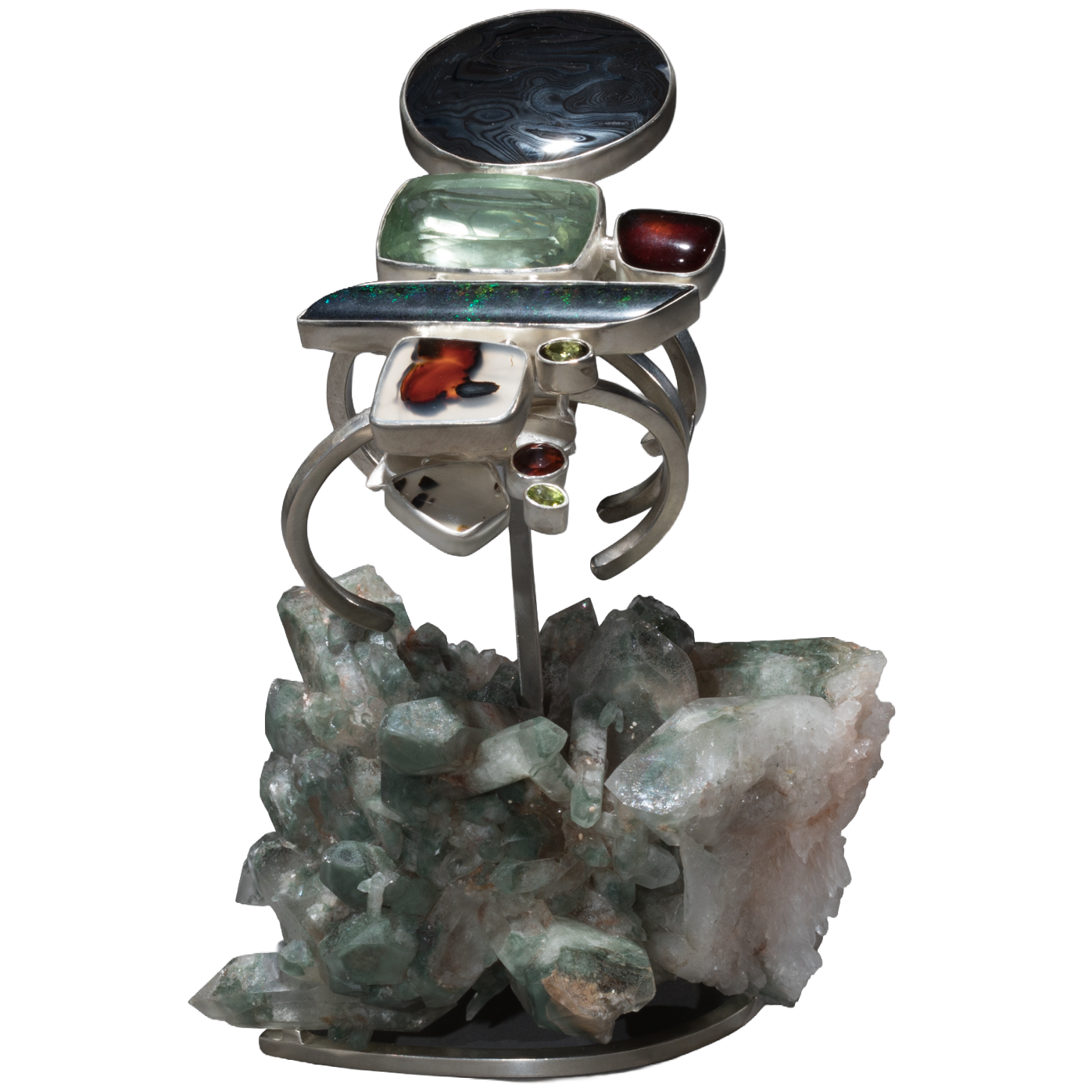 Psilomelane Bracelet on Green Phantom Quartz