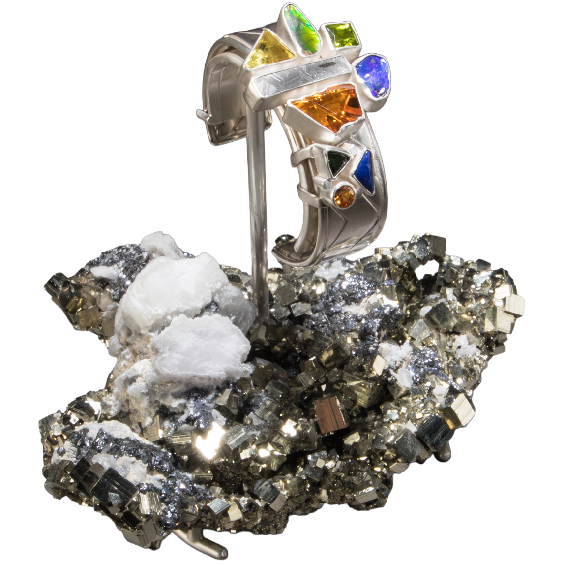 Citrine & Meteorite Cuff on Pyrite