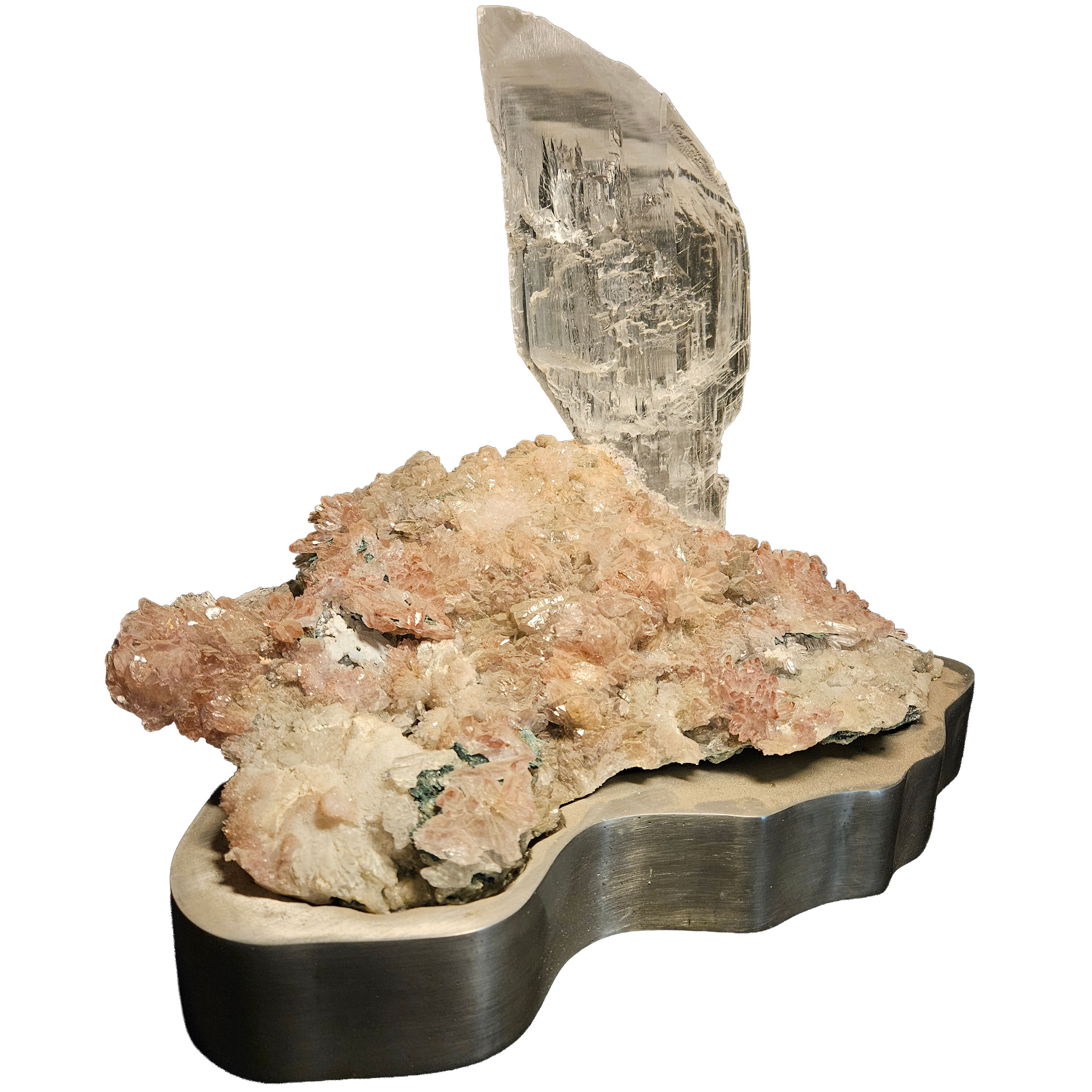 Sélénite sur améthyste, art de table