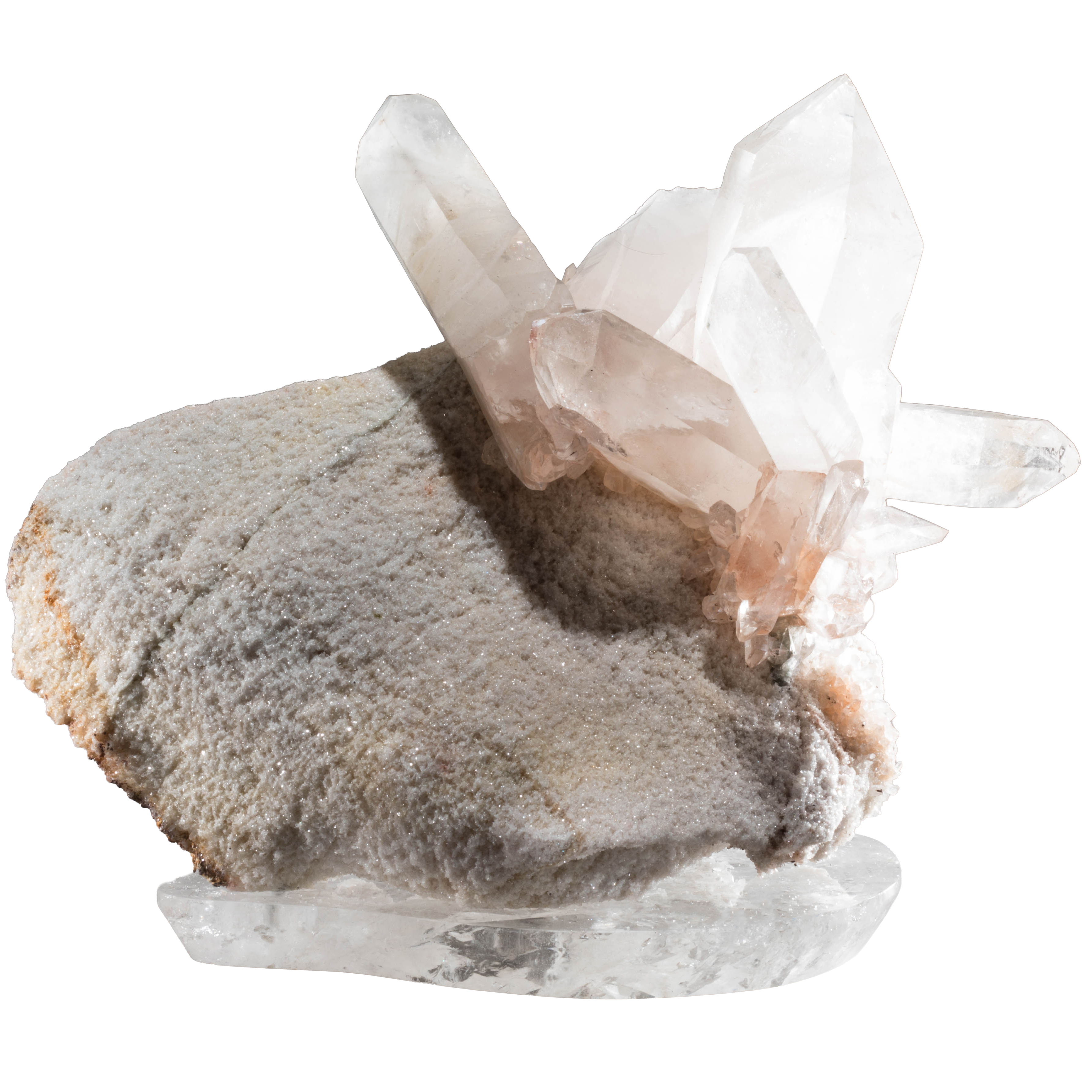 Quartz himalayen avec druse sur socle en cristal