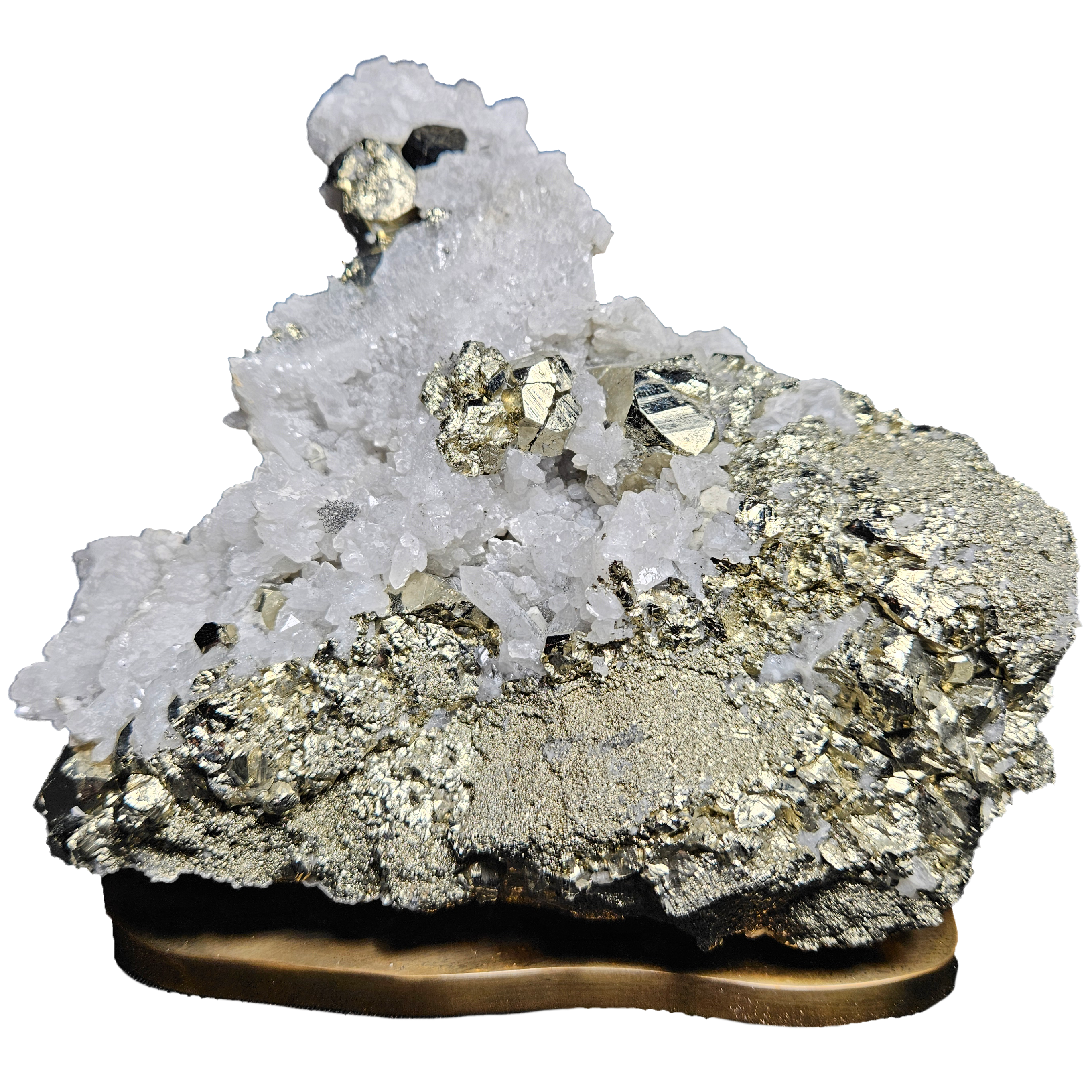 Pyrite dans une matrice sur socle en bronze