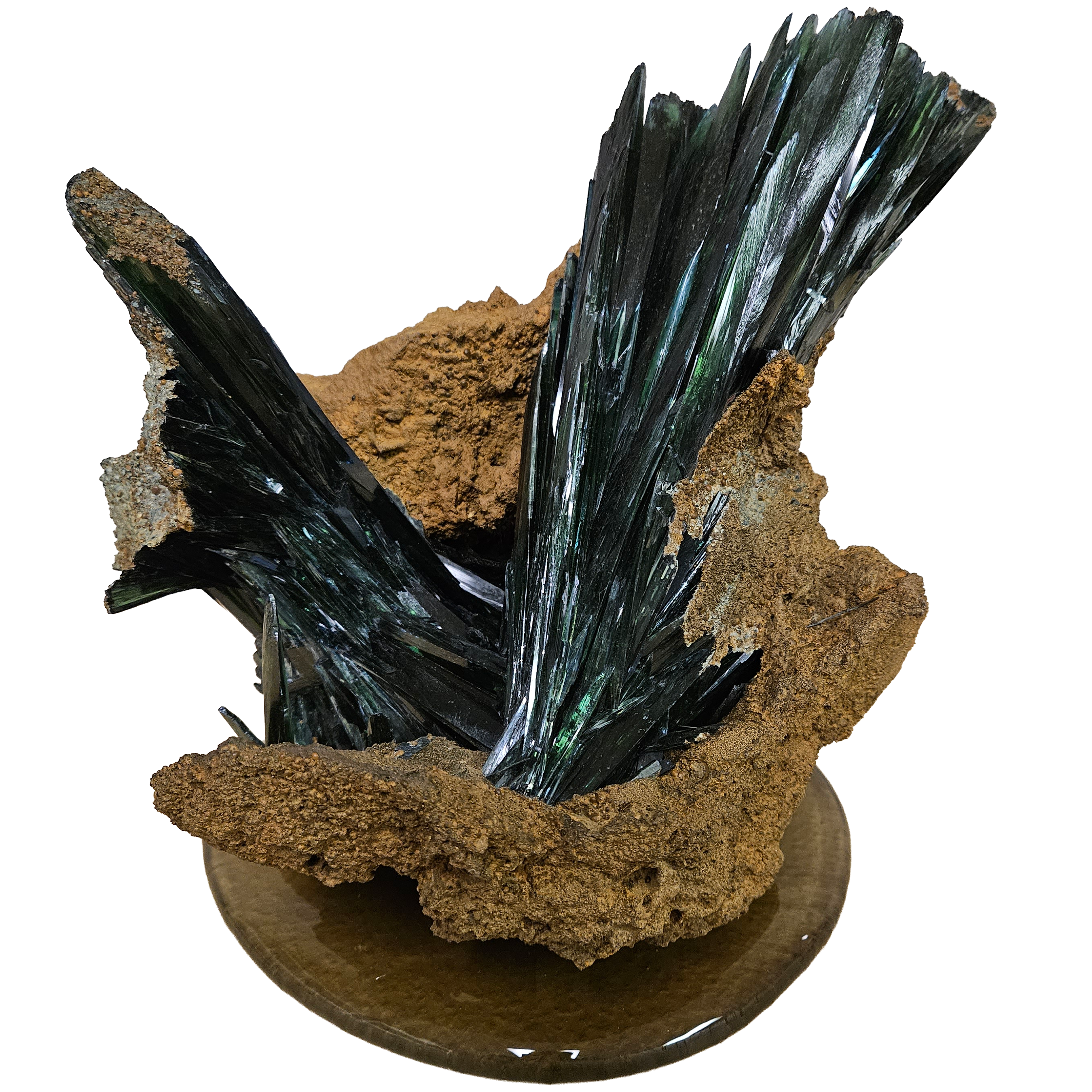 Vivianite sur verre coulé