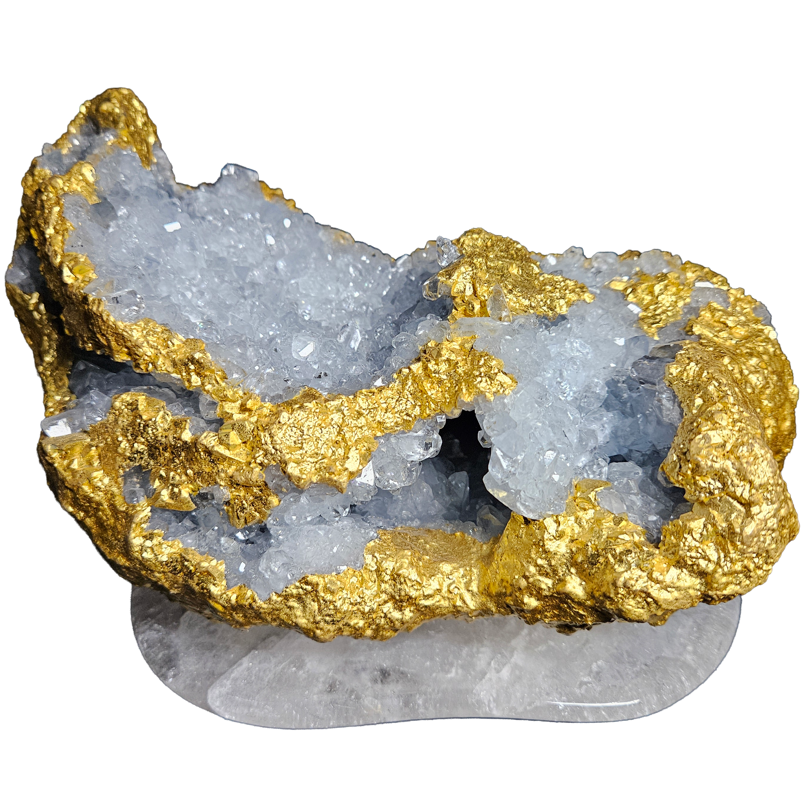 Célestine dorée à la feuille sur socle en cristal