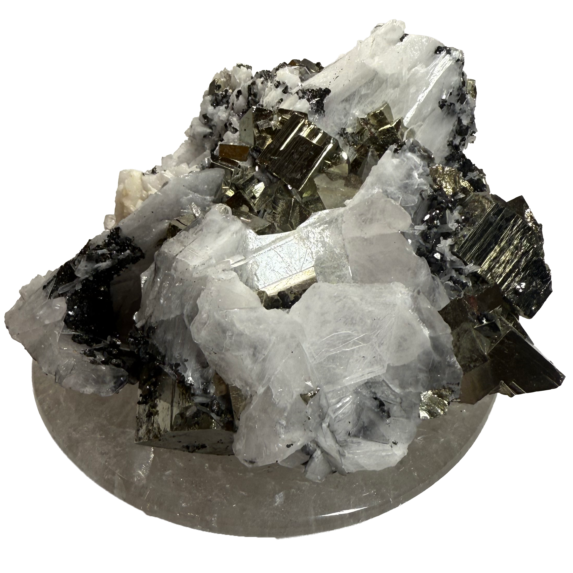 Pyrite / Calcite sur base cristalline