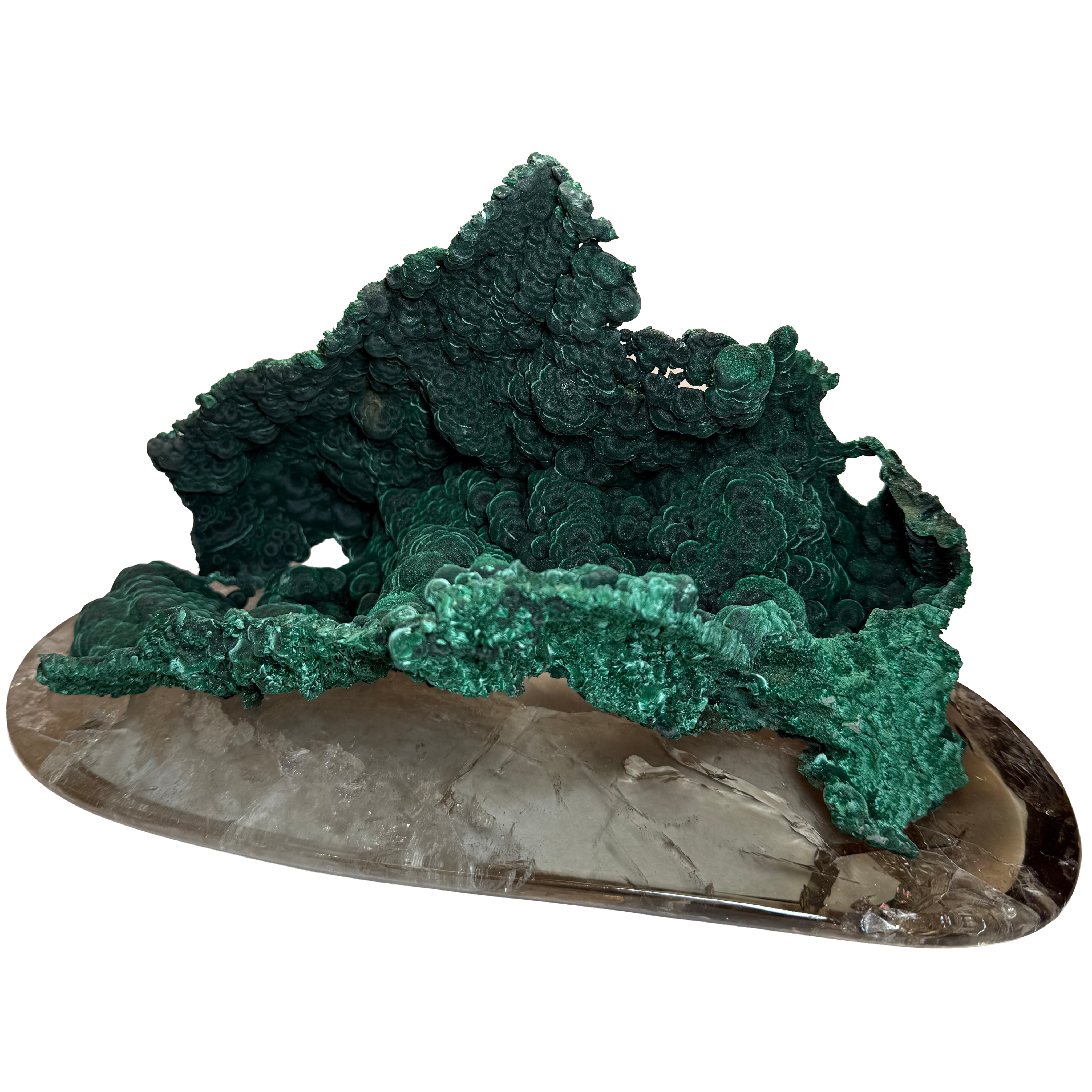 Malachite sur socle en cristal fumé