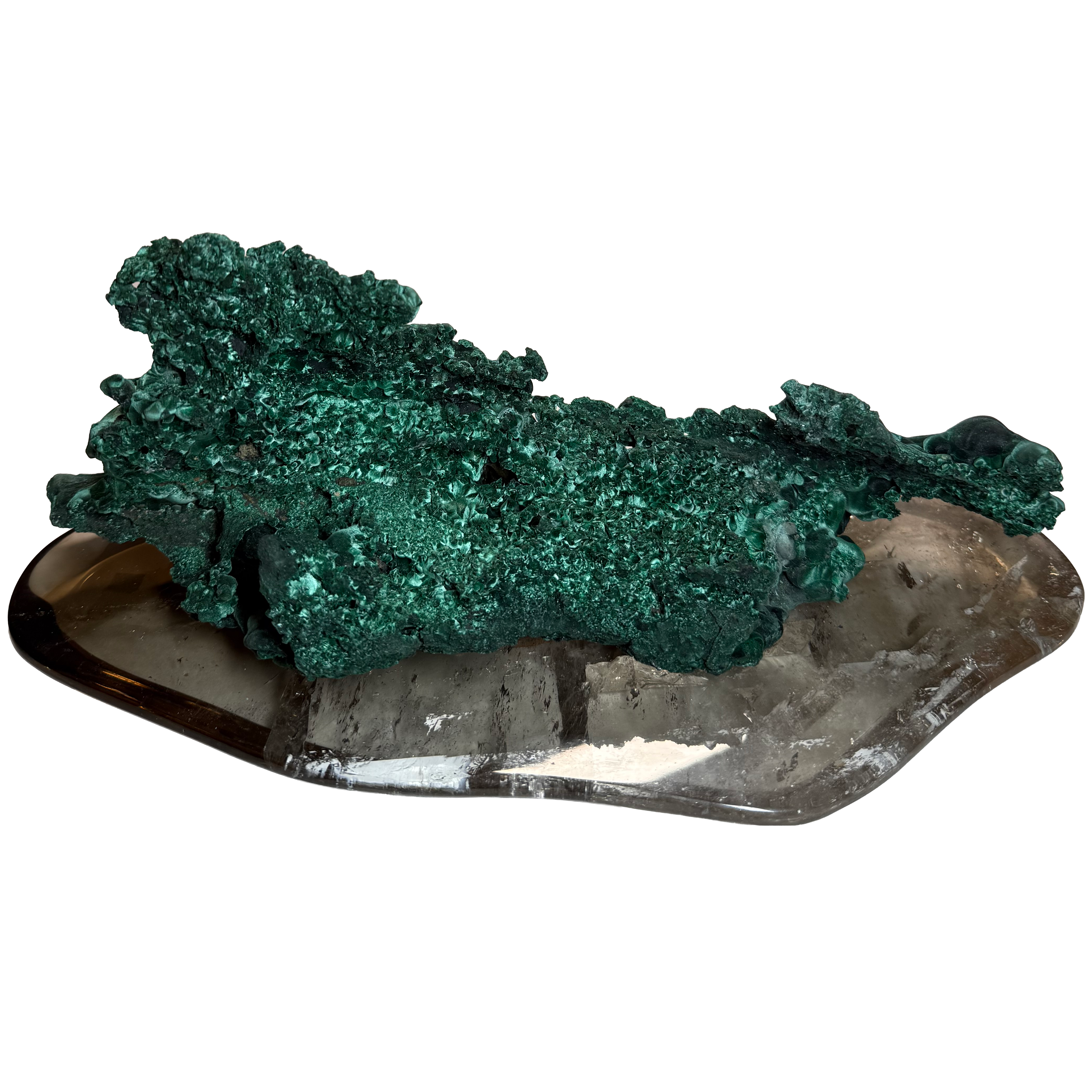 Malachite sur socle en cristal