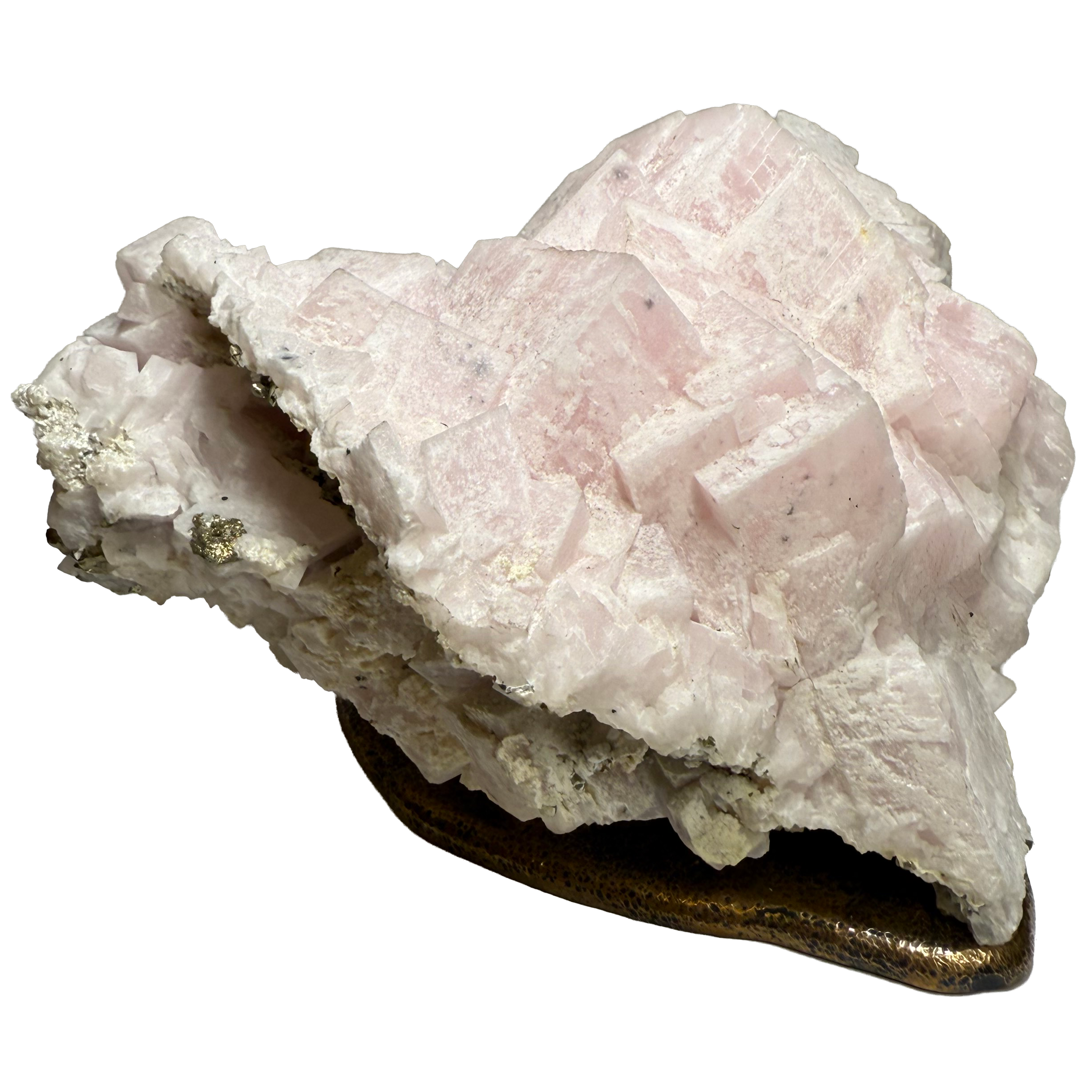 Calcite mangano sur socle en bronze