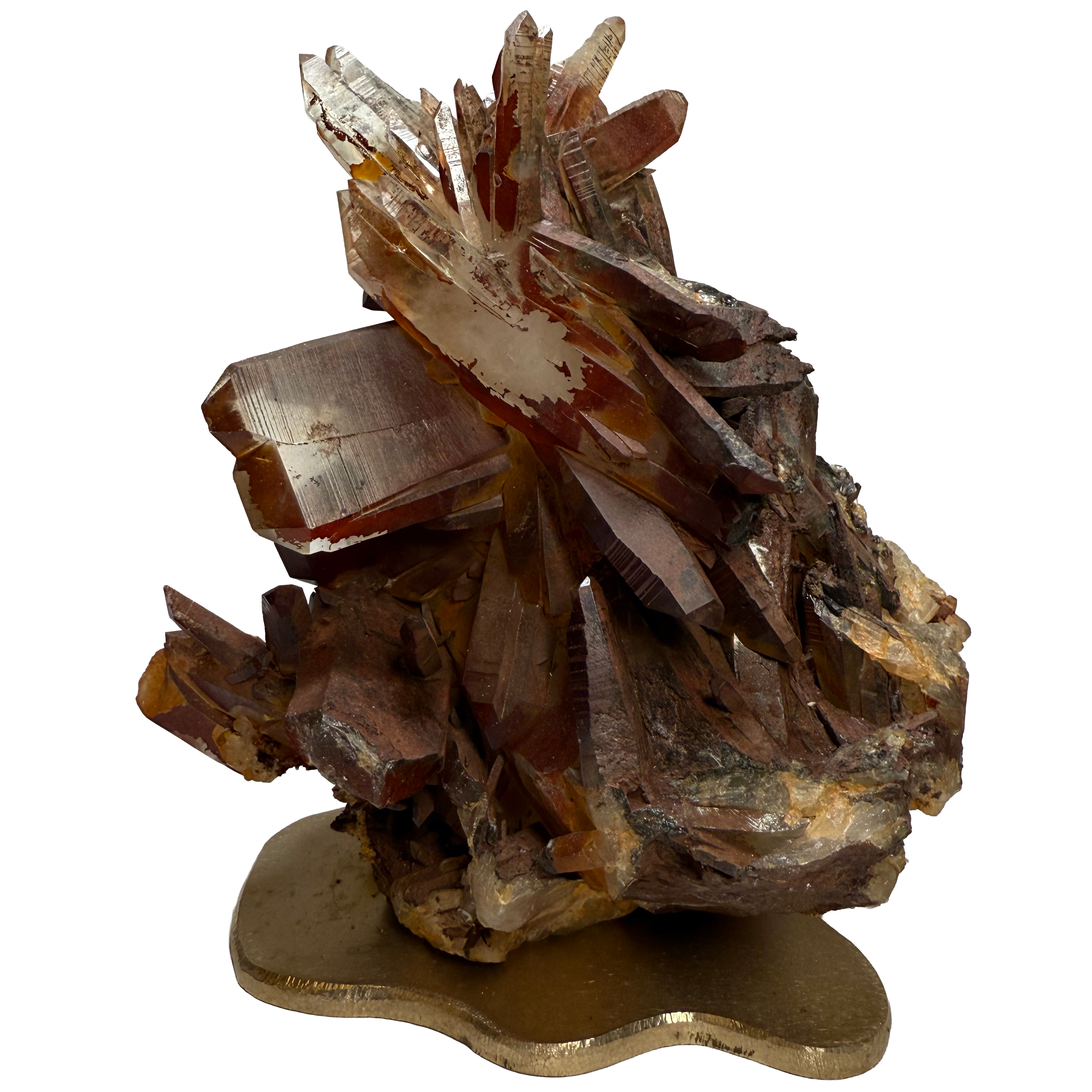 Quartz rouge sur socle en bronze