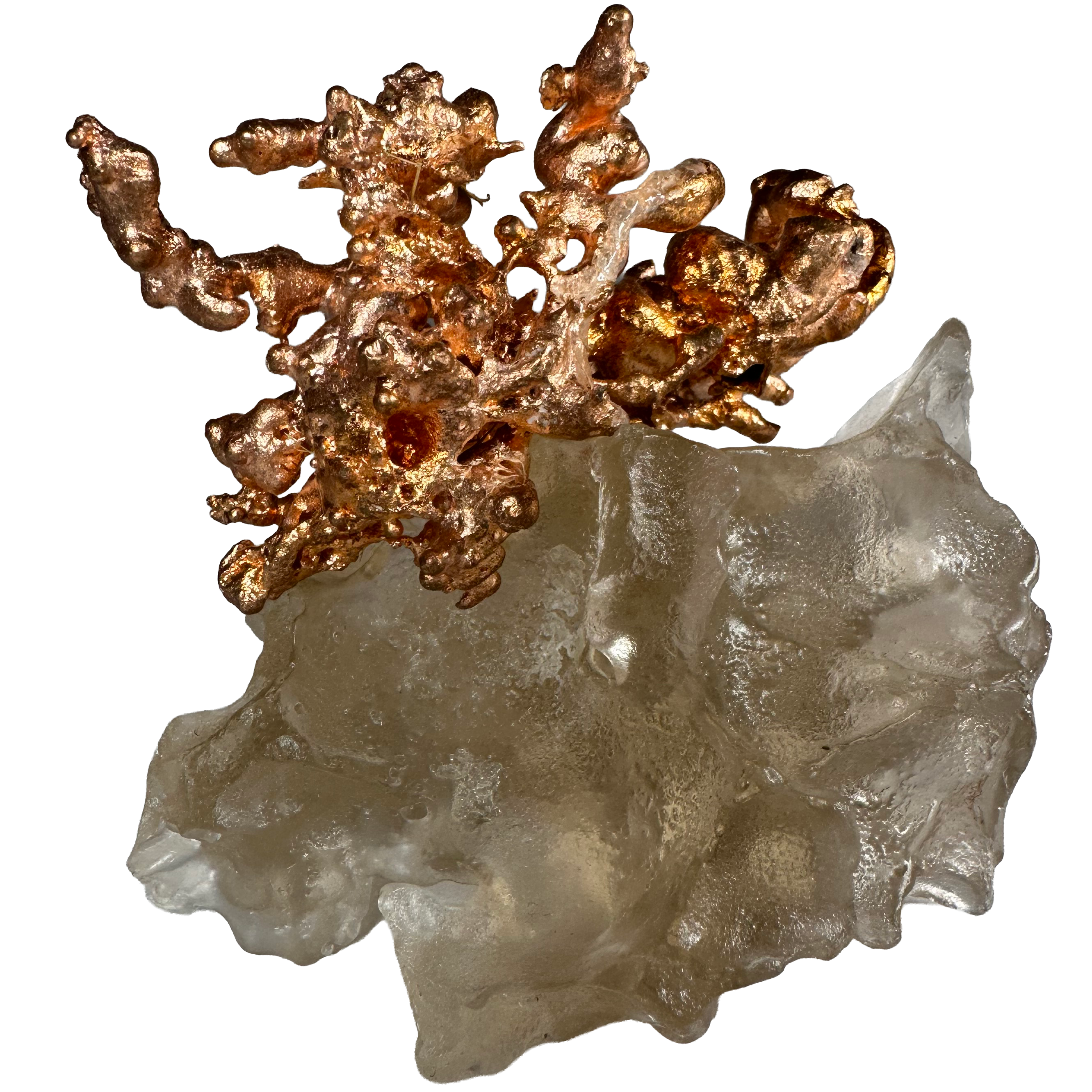 Cuivre sculpté sur verre teinté cuivre