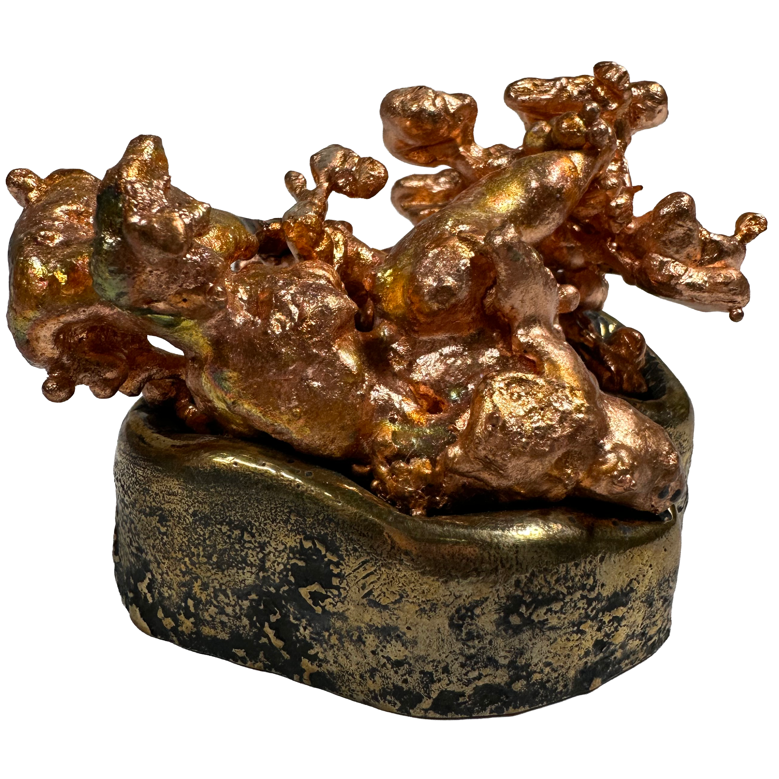 Cuivre sculpté sur socle en bronze