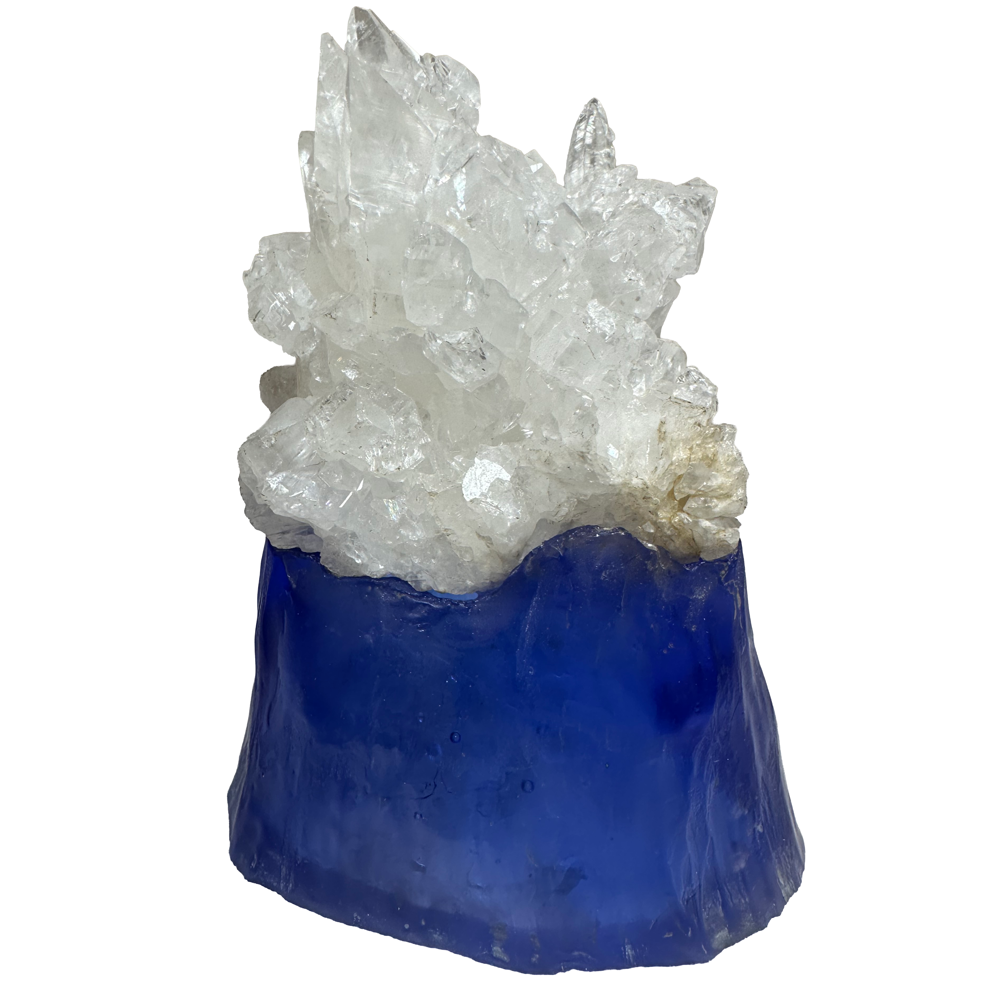 Socle de tour en cristal sur verre bleu