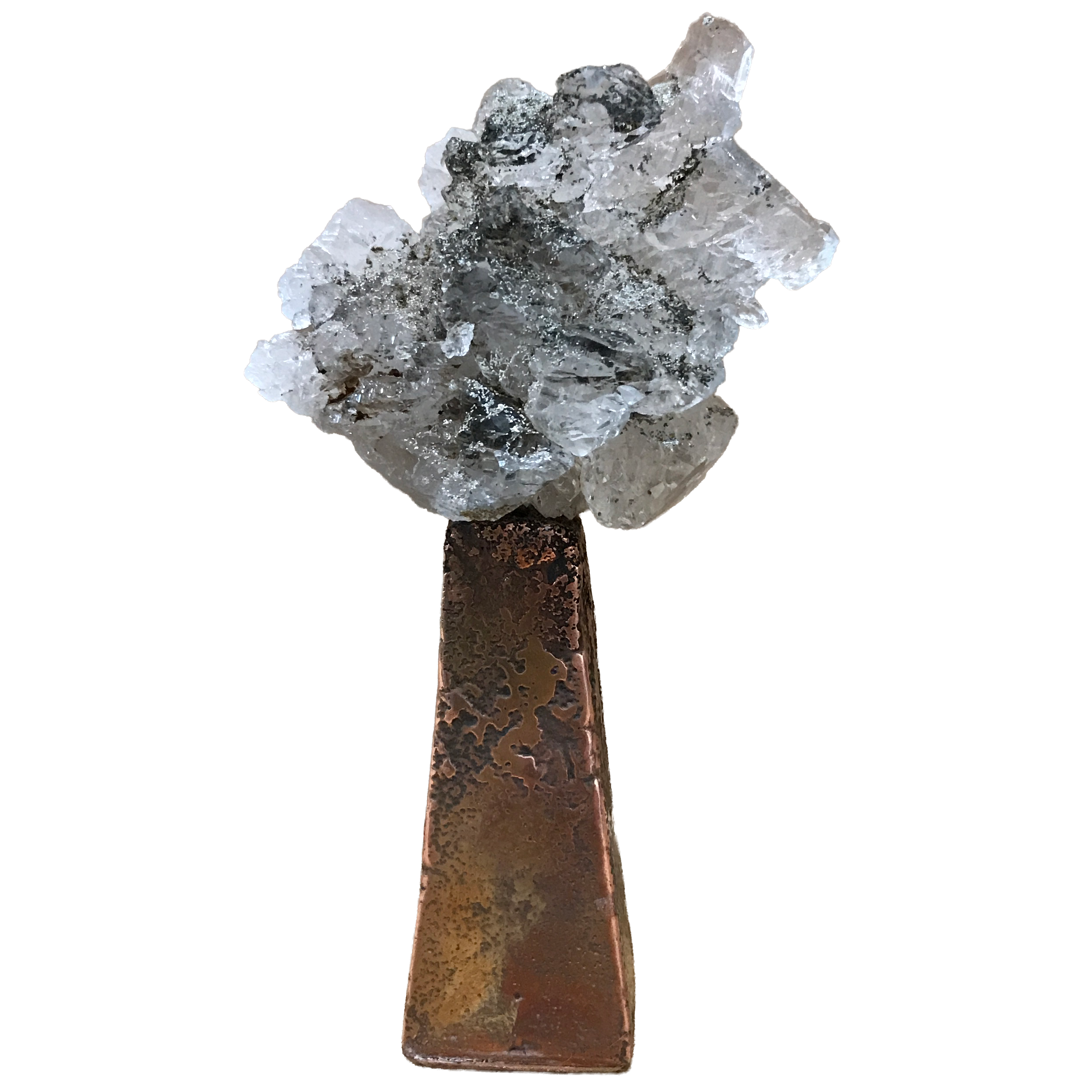 Amas de quartz sur bronze coulé