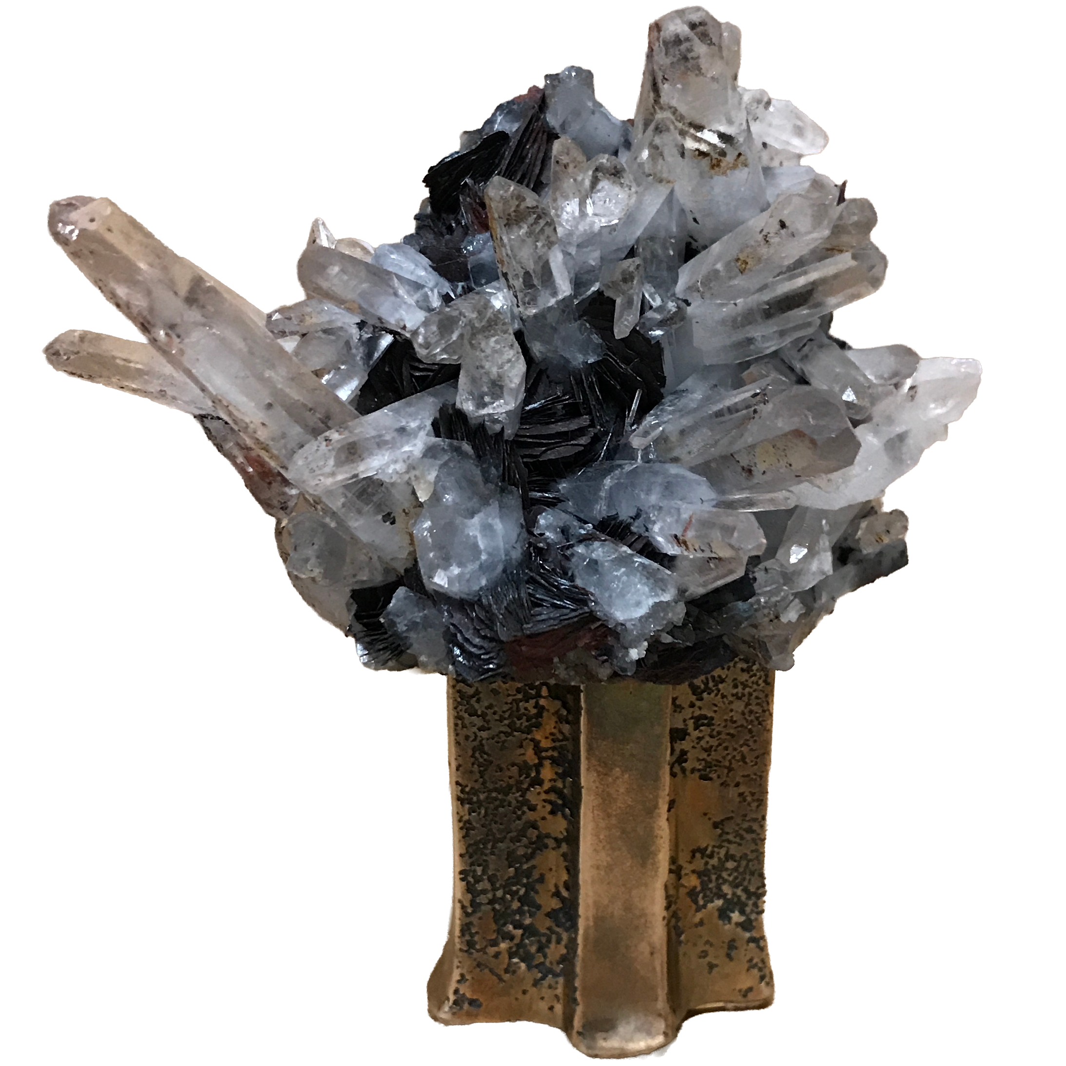 Quartz avec mica sur bronze coulé