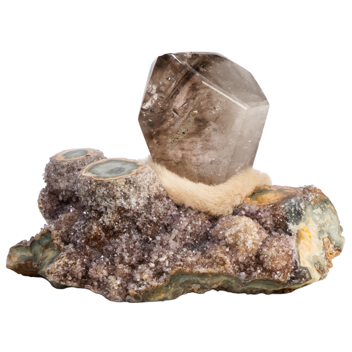 Talisman en quartz fumé sur améthyste chocolat