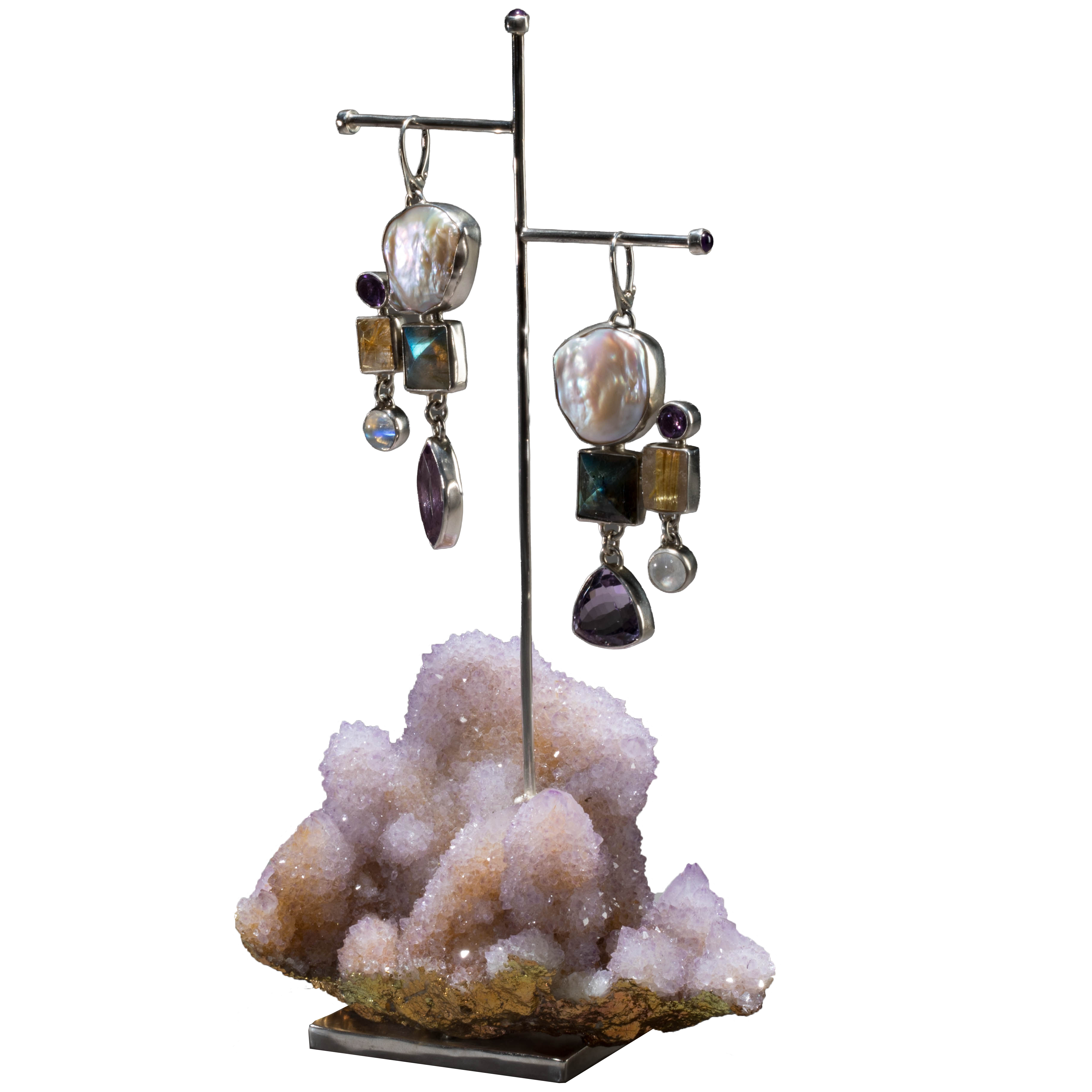 Boucles d'oreilles en perles sur améthyste cactus